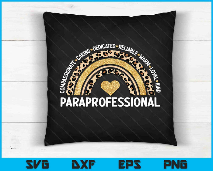 Paraprofessional Leopard Rainbow Paraeducator Para Heart SVG PNG Digital Cutting Files