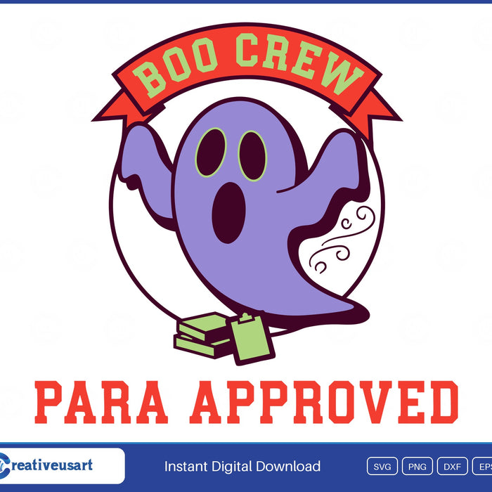Paraprofessional Halloween with a ghost mid-boo and a spooky swirl trail SVG printed on a white t-shirt