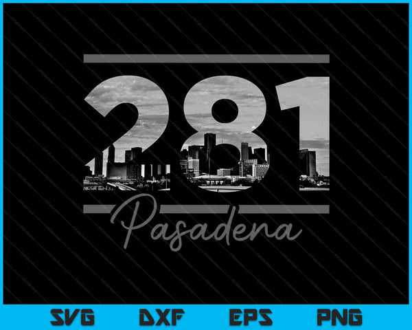 Pasadena 281 Netnummer Skyline Texas Vintage SVG PNG Snijden afdrukbare bestanden