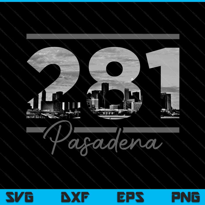 Pasadena 281 Netnummer Skyline Texas Vintage SVG PNG Snijden afdrukbare bestanden