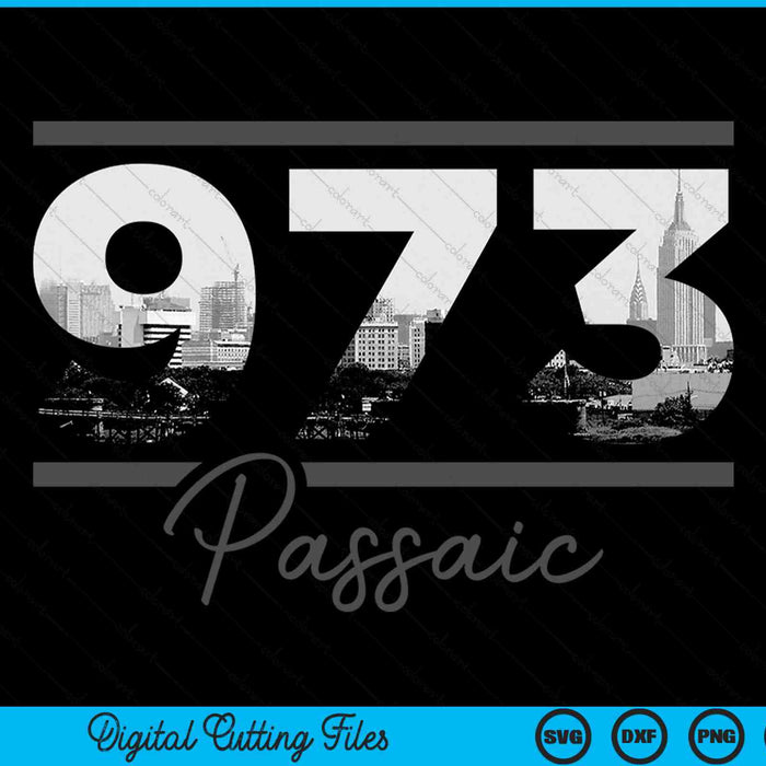 Passaic 973 area code skyline New Jersey vintage SVG PNG cut file for Cricut