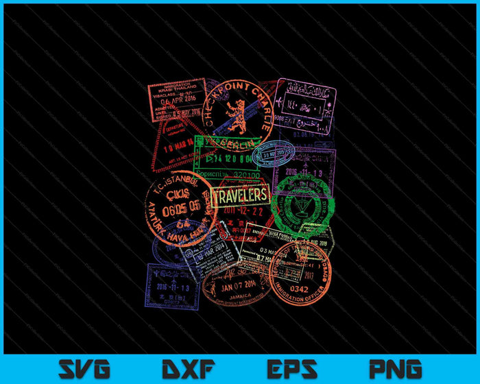 Passport Stamps Global Travel Airport Stamps Collage SVG PNG Digital Printable Files
