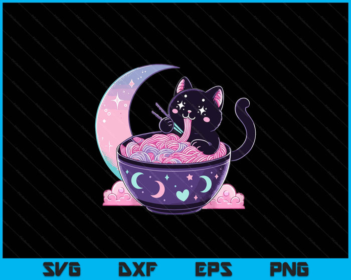 Pastel Goth Aesthetic Kawaii Cat Eating Ramen Noodles SVG PNG Digital Printable Files