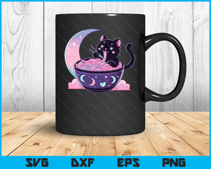 Pastel Goth Aesthetic Kawaii Cat Eating Ramen Noodles SVG PNG Digital Printable Files