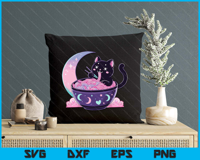 Pastel Goth Aesthetic Kawaii Cat Eating Ramen Noodles SVG PNG Digital Printable Files