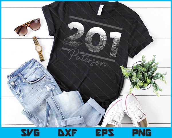 Paterson 201 Area Code Skyline New Jersey Vintage SVG PNG Cutting Printable Files - on a t-shirt