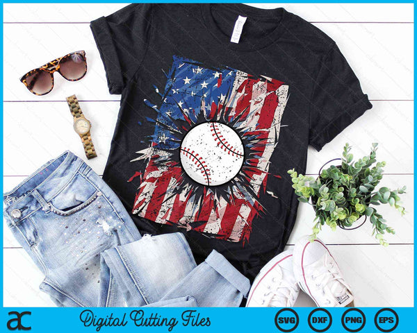 Patriotic Baseball 4th Of July USA American Flag SVG PNG Digital Cutting Files