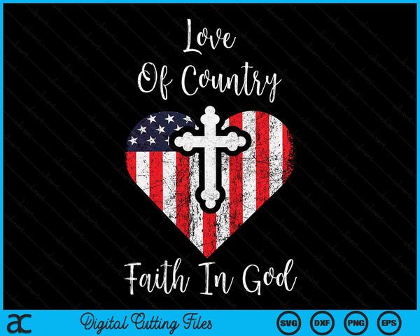 Patriotic Christian Faith In God Heart Cross American Flag SVG PNG Digital Cutting Files
