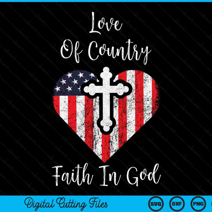Patriotic Christian faith in God heart cross American flag SVG PNG cut file for Cricut