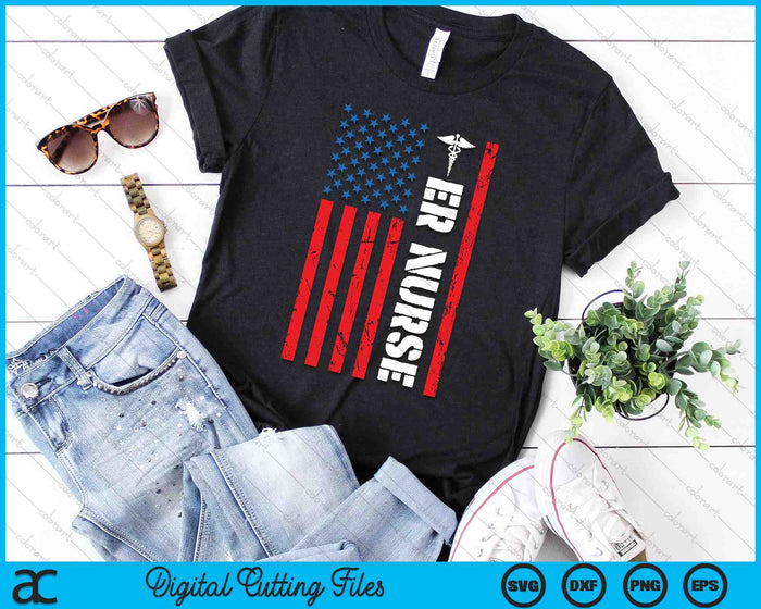 Patriotic ER Nurse Shirt Retro American Flag 4th Of July RN SVG PNG Digital Cutting File