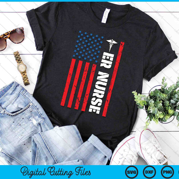 Patriotic ER Nurse Shirt Retro American Flag 4th Of July RN SVG PNG Digital Cutting File