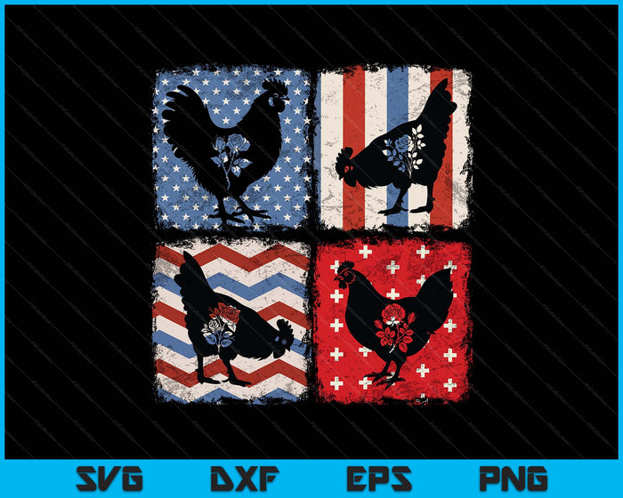 Patriotic Floral Chicken Usa Flag 4th Of July Chicken Lover SVG PNG Digital Printable Files