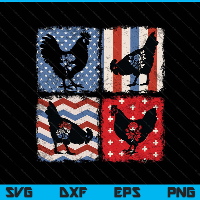 Patriotic floral chicken USA flag 4th of July chicken lover SVG PNG cut file for Cricut