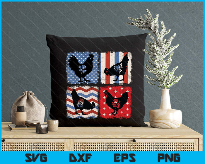 Patriotic Floral Chicken Usa Flag 4th Of July Chicken Lover SVG PNG Digital Printable Files
