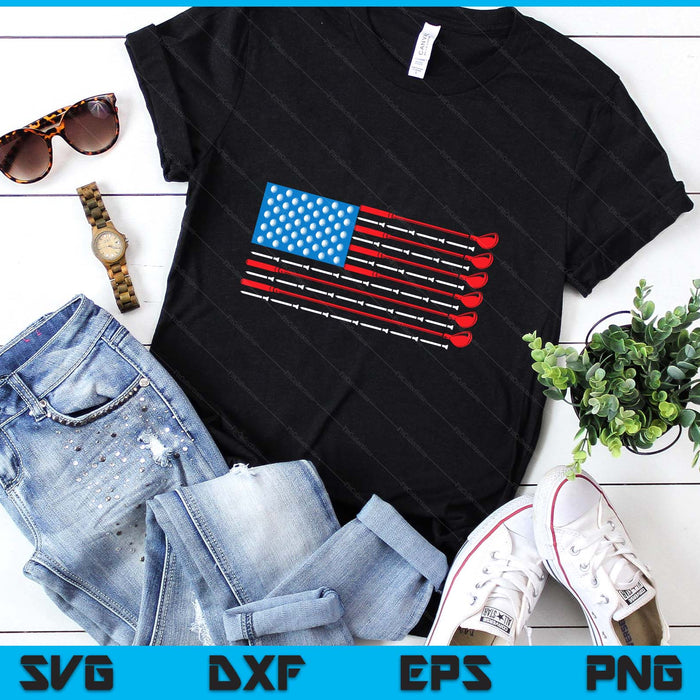 Patriotic Golf Shirt - USA Flag Golf Clubs & Golf Balls Tee SVG PNG Digital Printable Files