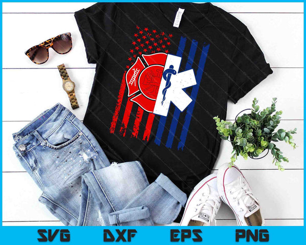 Patriotic Paramedic Firefighter EMT USA Flag EMS SVG PNG Digital Printable Files