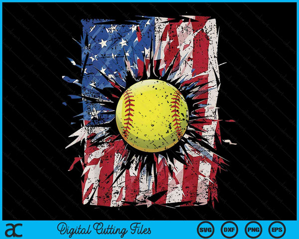Patriottische Softbal 4 juli USA Amerikaanse vlag SVG PNG digitale snijbestanden