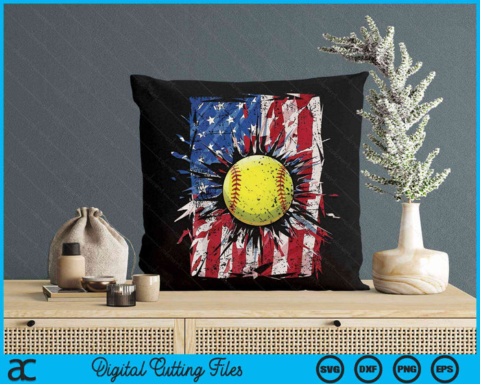 Patriotic Softball 4th Of July USA American Flag SVG PNG Digital Cutting Files