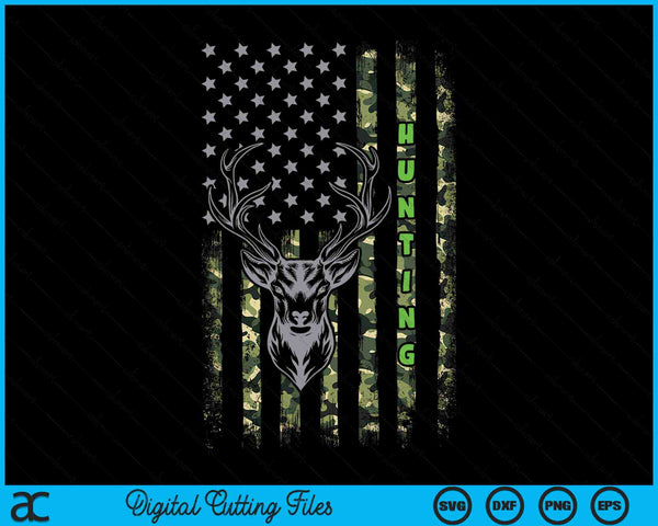 Patriotic whitetail buck deer hunting American camouflage SVG PNG cut file for Cricut