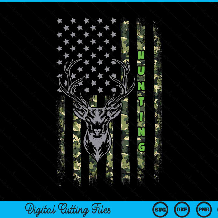 Patriotic whitetail buck deer hunting American camouflage SVG cut file
