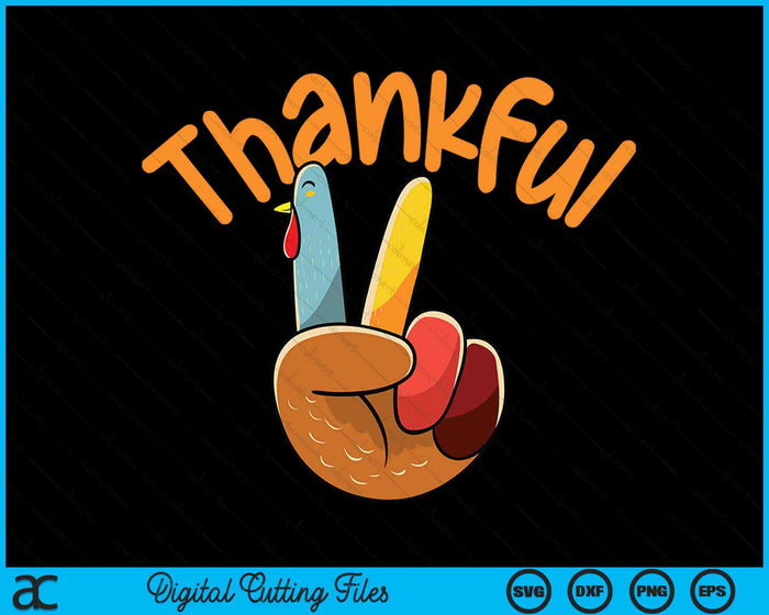 Peace Hand Sign Thankful Turkey Thanksgiving SVG PNG Digital Printable Files