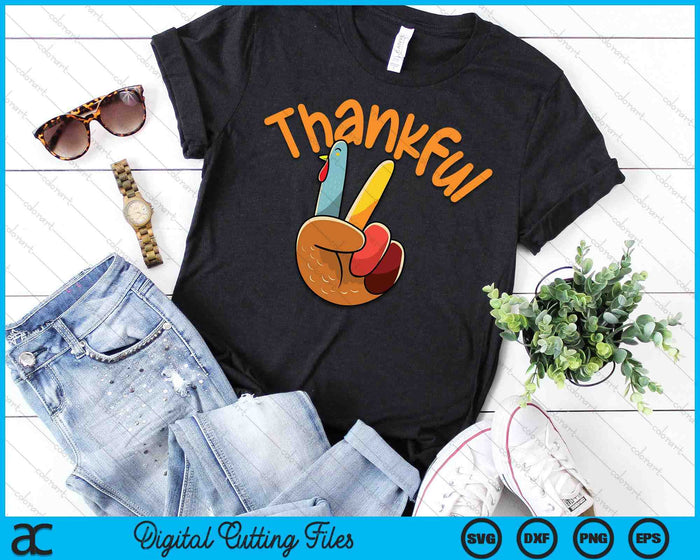 Peace Hand Sign Thankful Turkey Thanksgiving SVG PNG Digital Printable Files