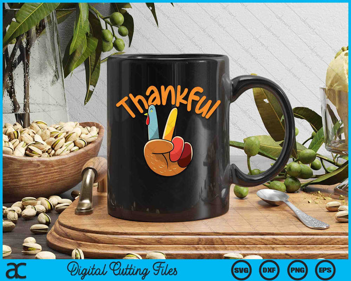 Peace Hand Sign Thankful Turkey Thanksgiving SVG PNG Digital Printable Files