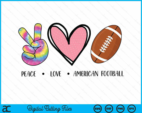 Peace Love American Football Heart For Women Teens Tween Girls SVG PNG Digital Cutting File
