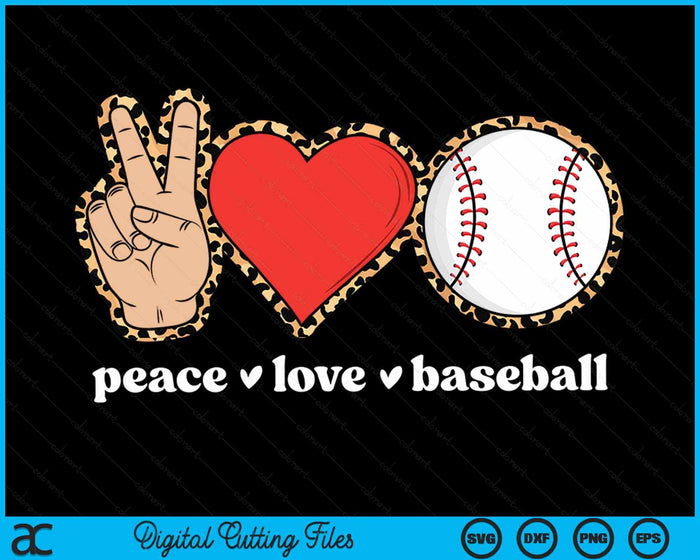 Peace Love Baseball Cute Baseball Lover Leopard Print SVG PNG Digital Cutting Files