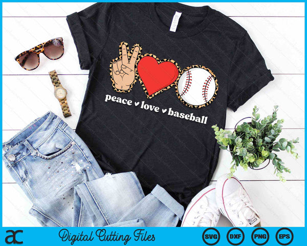 Peace Love Baseball Cute Baseball Lover Leopard Print SVG PNG Digital Cutting Files