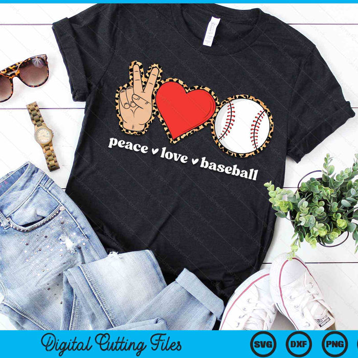 Peace Love Baseball Cute Baseball Lover Leopard Print SVG PNG Digital Cutting Files