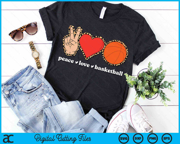 Peace Love Basketball Cute Basketball Lover Leopard Print SVG PNG Digital Cutting Files