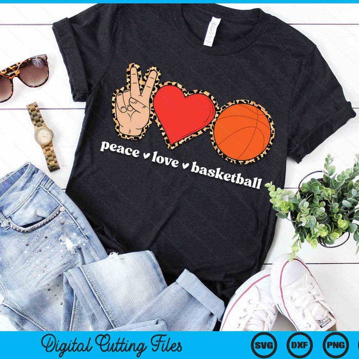 Peace Love Basketball Cute Basketball Lover Leopard Print SVG PNG Digital Cutting Files