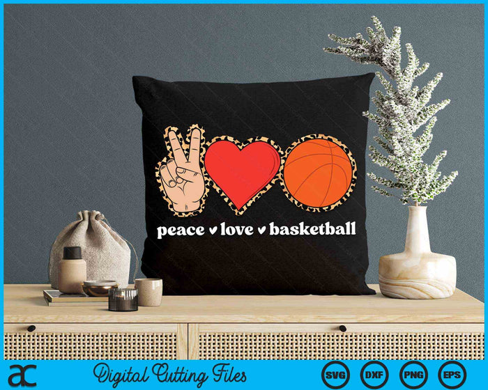 Peace Love Basketball Cute Basketball Lover Leopard Print SVG PNG Digital Cutting Files