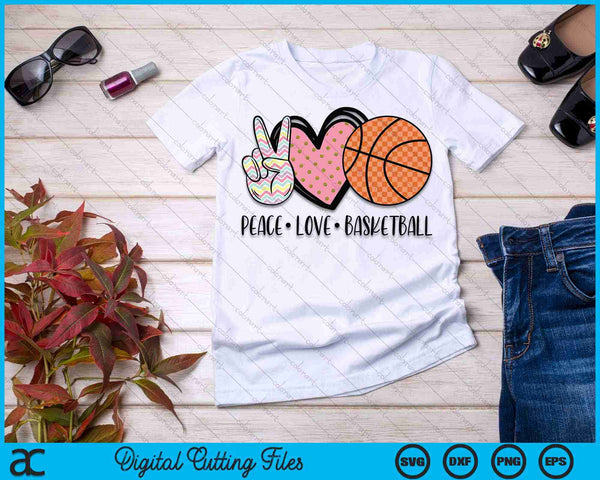 Peace Love Basketball Heart for Women Teens Tween Girls SVG PNG Cutting Printable Files - on a t-shirt