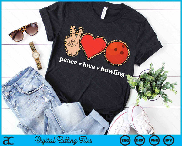 Peace Love Bowling Cute Bowling Lover Leopard Print SVG PNG Digital Cutting Files