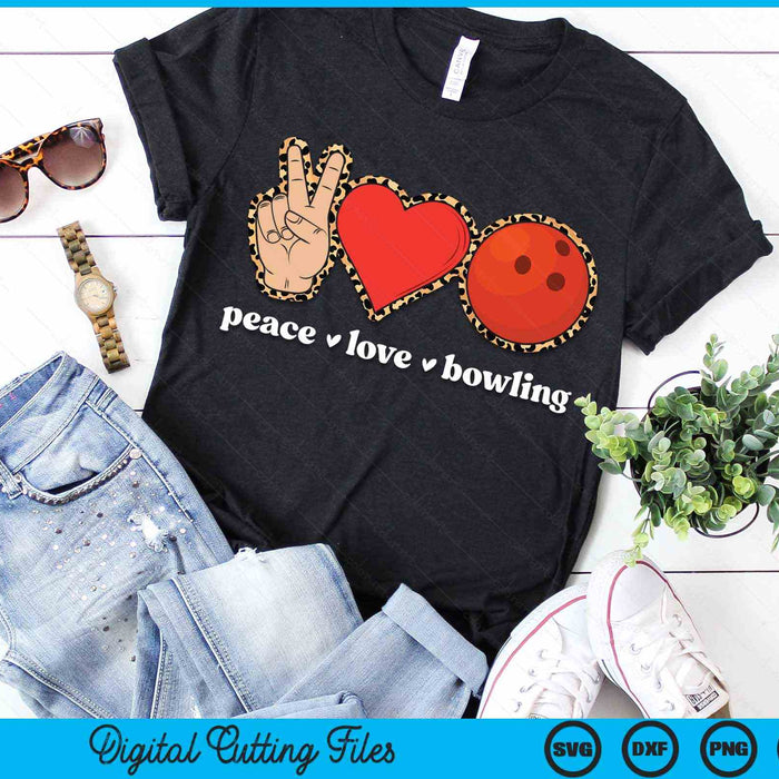 Peace Love Bowling Cute Bowling Lover Leopard Print SVG PNG Digital Cutting Files