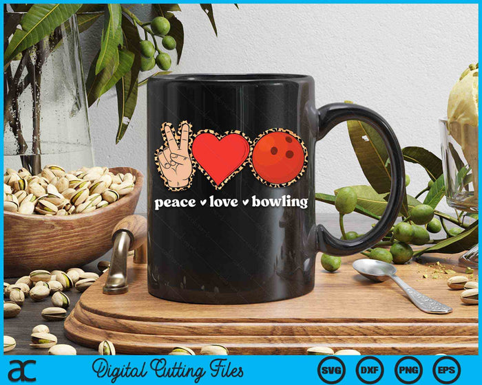 Peace Love Bowling Cute Bowling Lover Leopard Print SVG PNG Digital Cutting Files