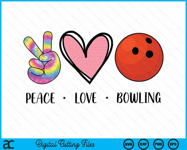 Peace Love Bowling Heart For Women Teens Tween Girls SVG PNG Digital Cutting File