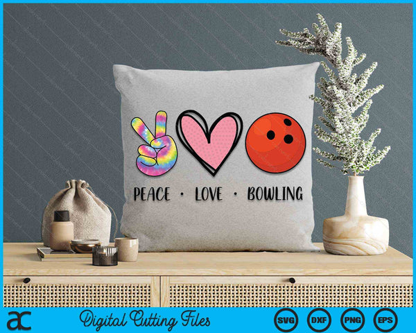 Peace Love Bowling Heart For Women Teens Tween Girls SVG PNG Digital Cutting File