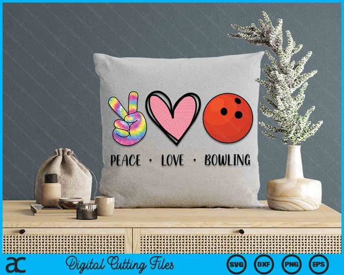 Peace Love Bowling Heart For Women Teens Tween Girls SVG PNG Digital Cutting File