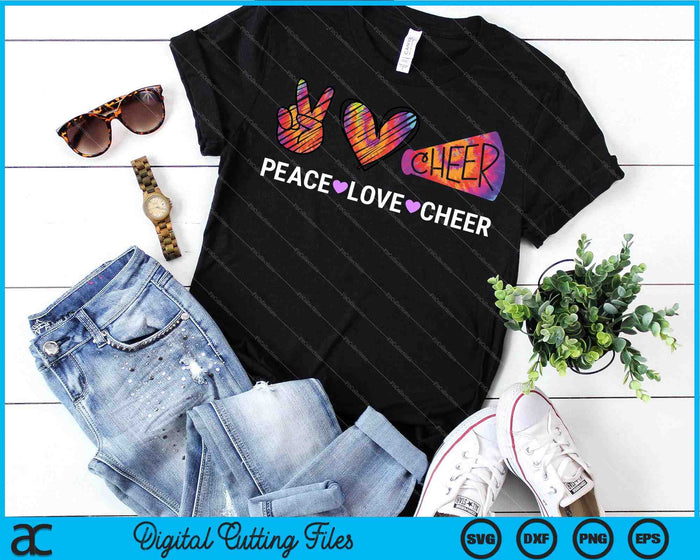 Peace Love Cheer Tie Dye Porristas para animadora SVG PNG Archivos de corte digitales