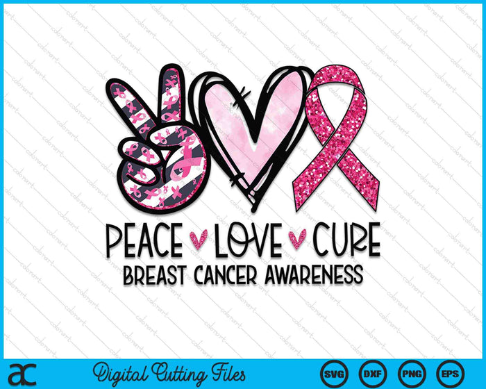 Peace Love Cure Pink Ribbon Cancer Breast Awareness SVG PNG digitale snijbestanden