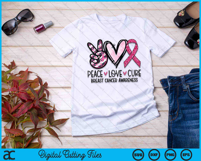Peace Love Cure Pink Ribbon Cancer Breast Awareness SVG PNG Digital Cutting Files