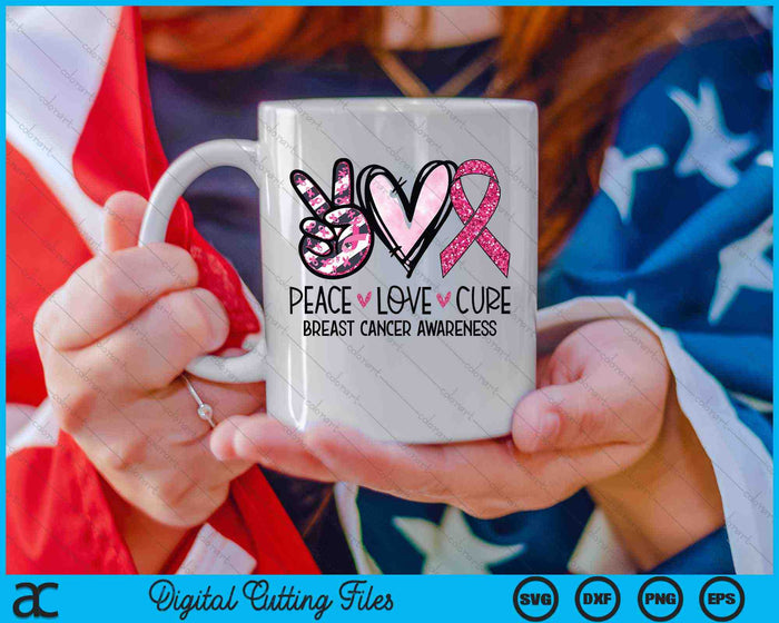 Peace Love Cure Pink Ribbon Cancer Breast Awareness SVG PNG digitale snijbestanden