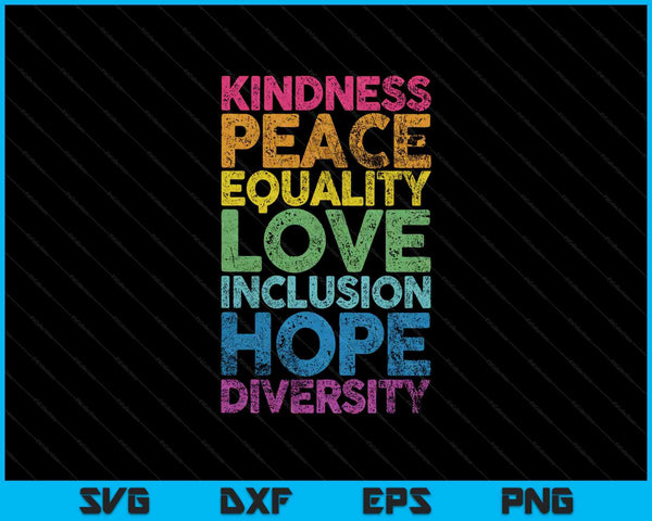 Vrede Liefde Gelijkheid Inclusie Diversiteit Mensenrechten SVG PNG Snijden afdrukbare bestanden