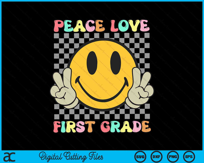 Paz Amor Primer Grado Retro 1er Grado Divertido Groovy SVG PNG Archivos de Corte Digital
