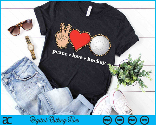 Peace Love Hockey Cute Hockey Lover Leopard Print SVG PNG Digital Cutting Files