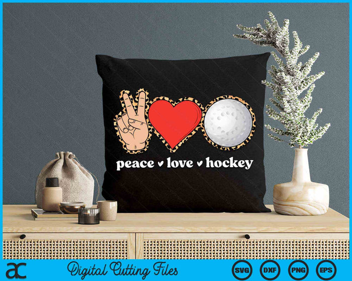 Peace Love Hockey Cute Hockey Lover Leopard Print SVG PNG Digital Cutting Files