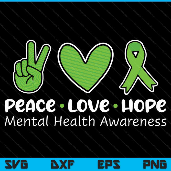 Vrede liefde hoop geestelijke gezondheid bewustzijn groen lint SVG PNG snijden afdrukbare bestanden